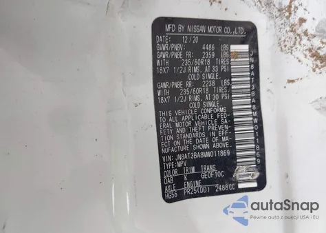 2021 Nissan Rogue Sv Fwd from USA, damaged, VIN JN8AT3BA8MW011869